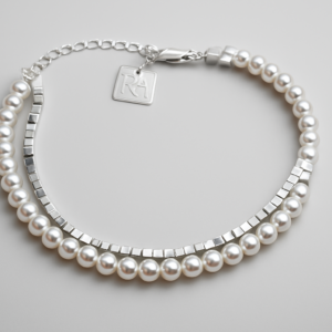 Pulsera doble plata y perlas